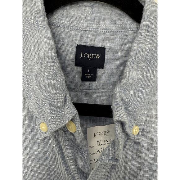 J.Crew Factory Linen Blend Shirt Men L Blue Natural Button Up Neutral Resort - Picture 3 of 8